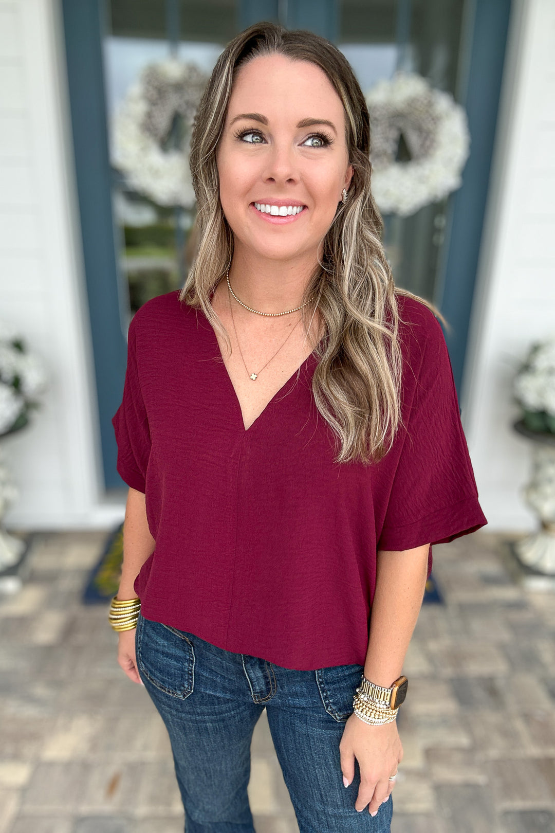 V-Neck Classic Top - Wine