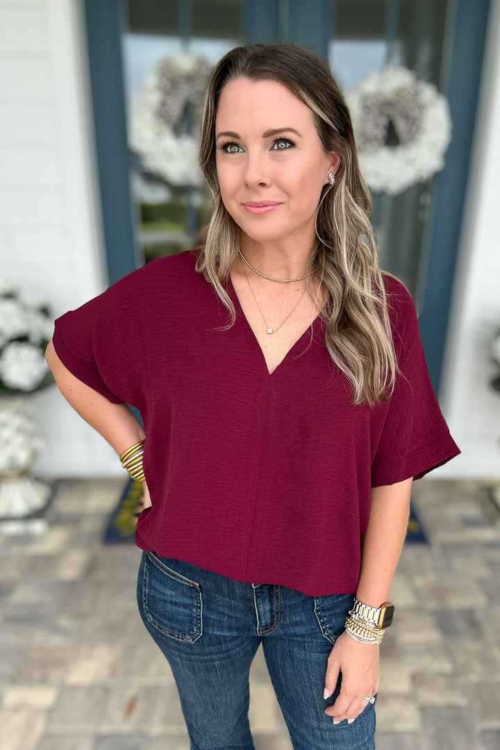 V-Neck Classic Top - Wine
