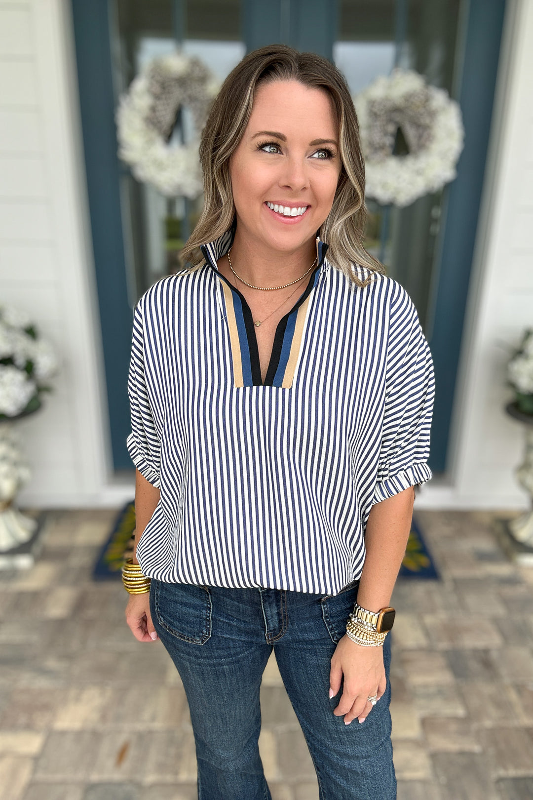 Fall For Stripes Dolman Top - Navy