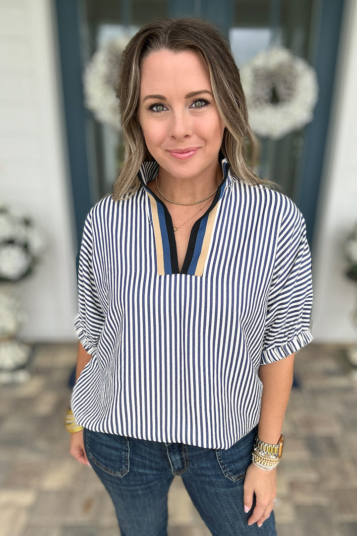 Fall For Stripes Dolman Top - Navy
