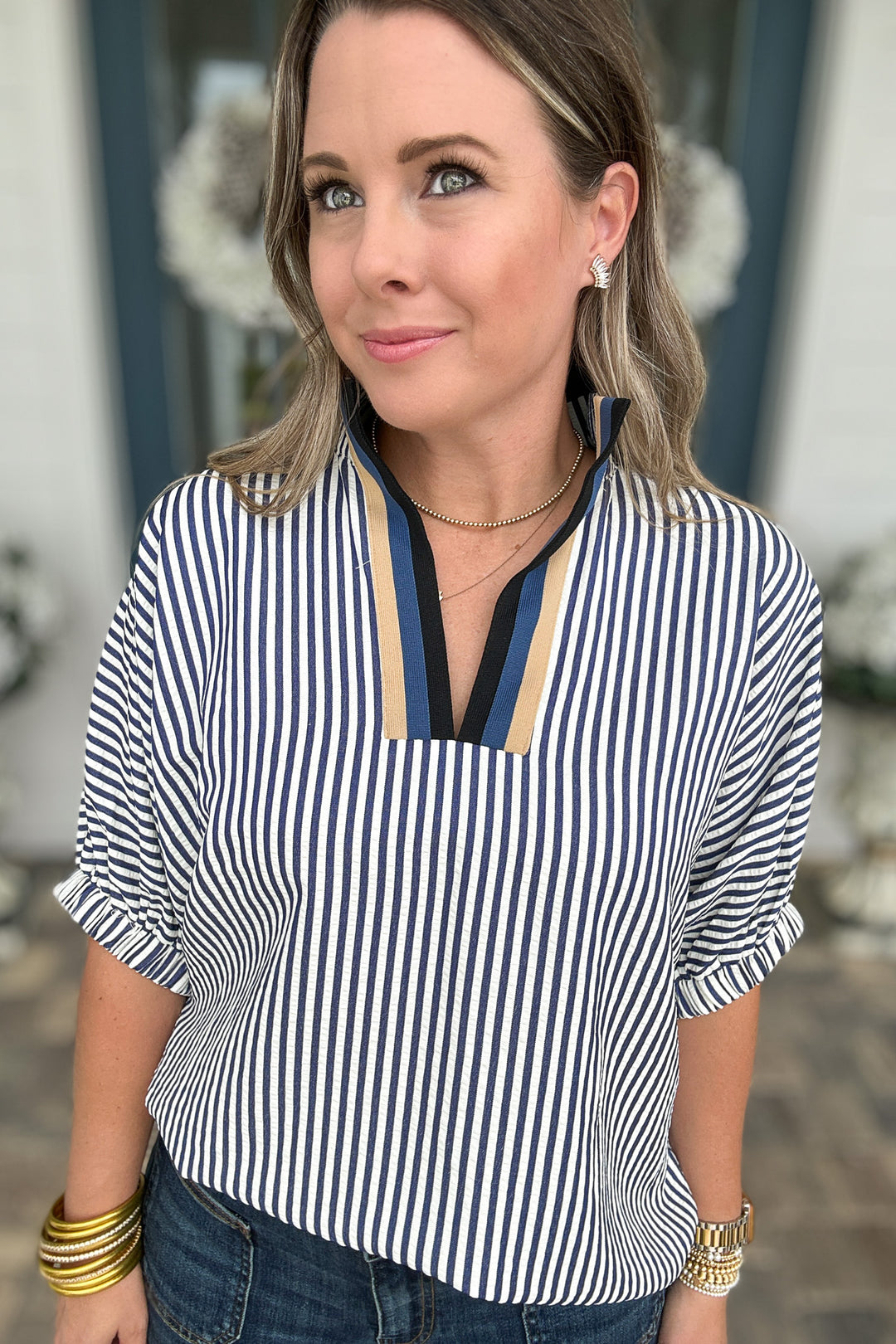 Fall For Stripes Dolman Top - Navy