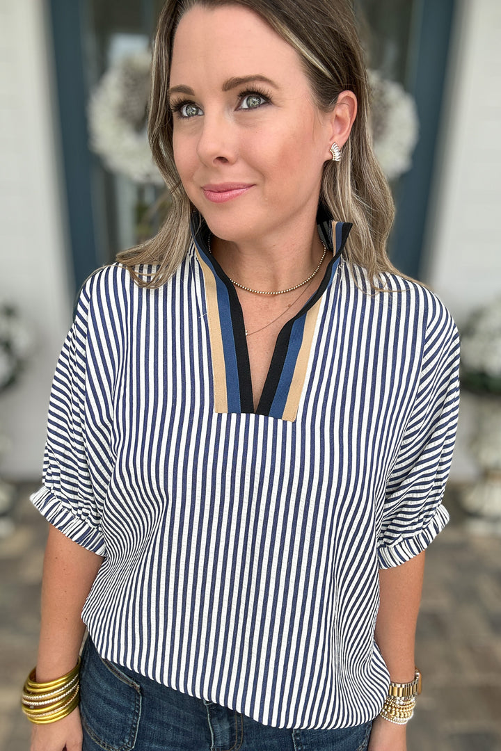 Fall For Stripes Dolman Top - Navy