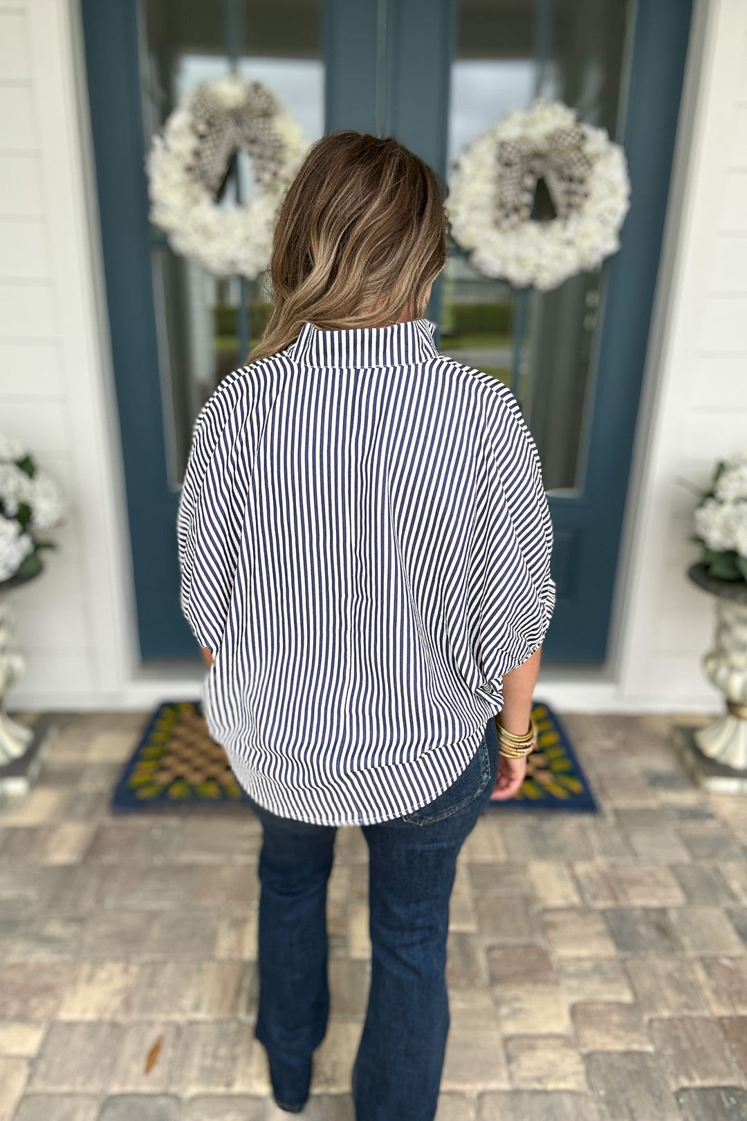 Fall For Stripes Dolman Top - Navy