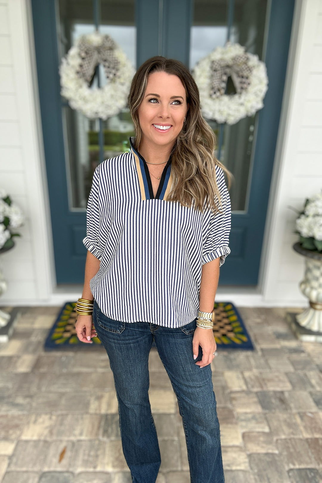 Fall For Stripes Dolman Top - Navy