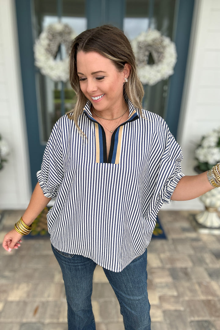 Fall For Stripes Dolman Top - Navy