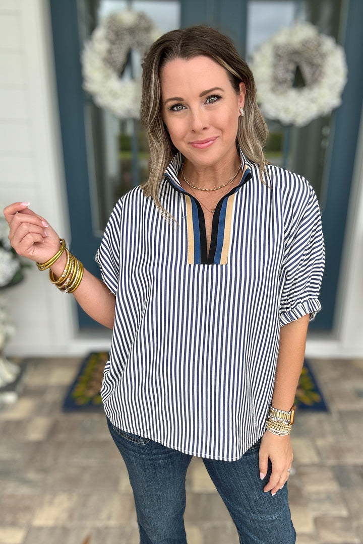 Fall For Stripes Dolman Top - Navy