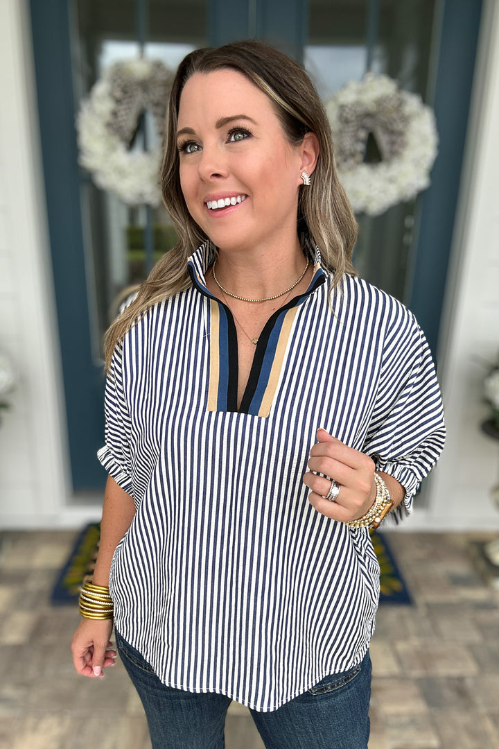 Fall For Stripes Dolman Top - Navy