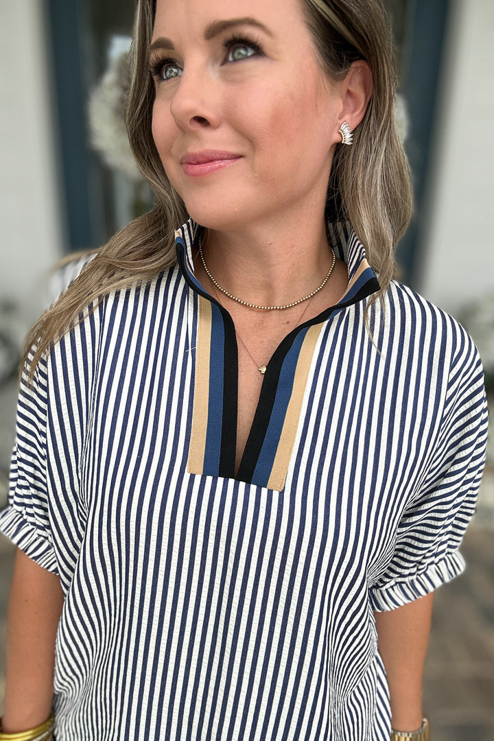 Fall For Stripes Dolman Top - Navy