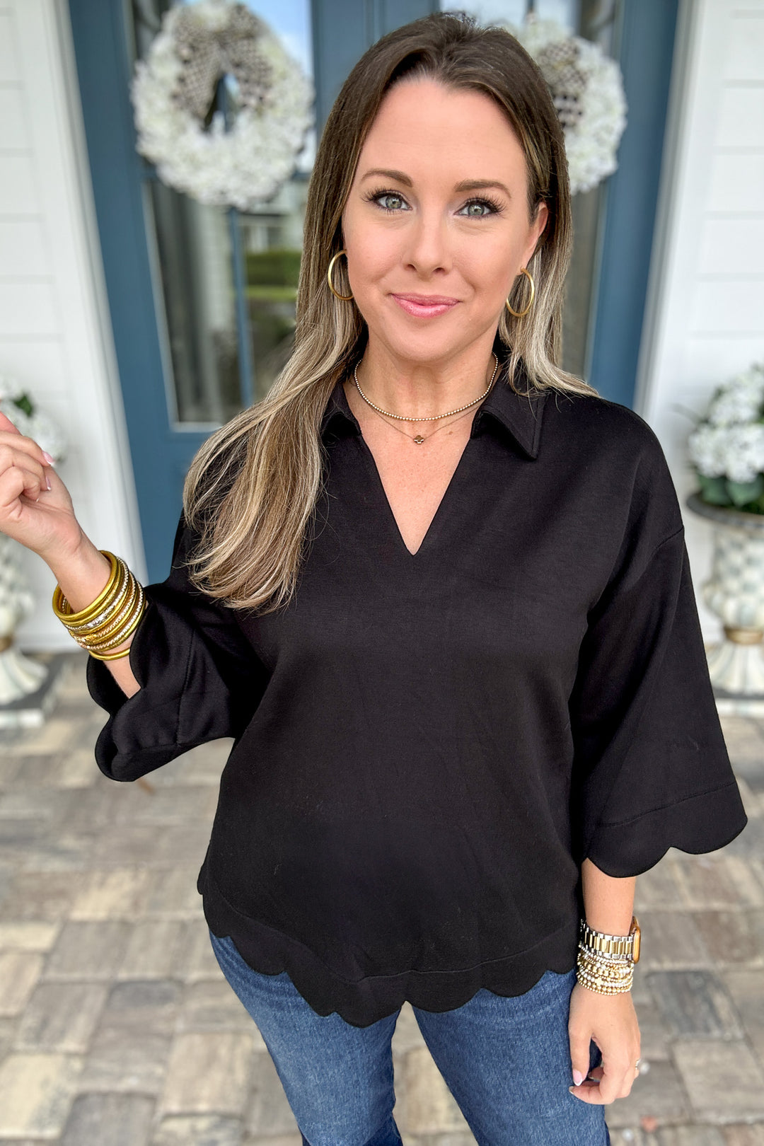 Little Black Scallop Top