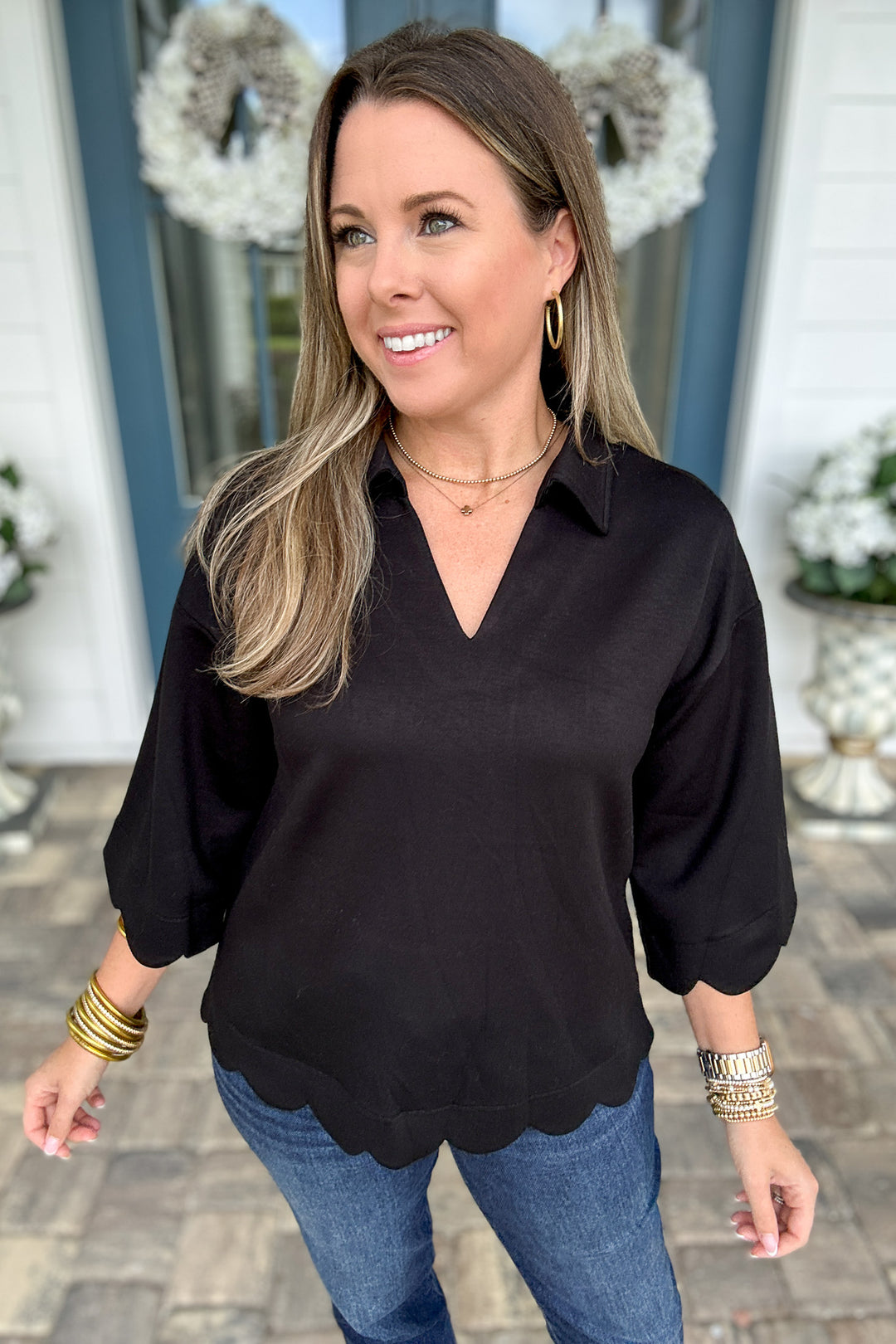 Little Black Scallop Top