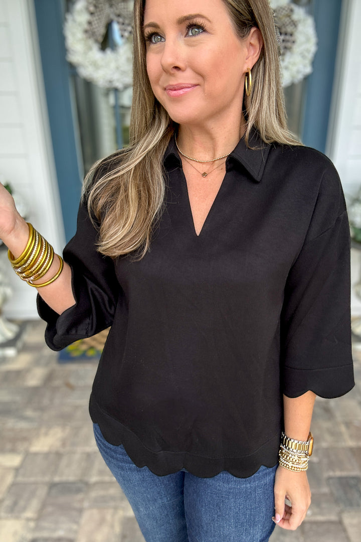 Little Black Scallop Top