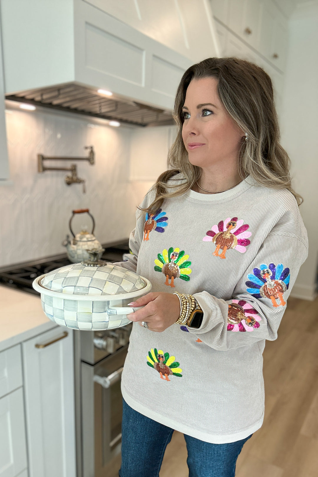 Sequin Turkey Corded Sweatshirt - Smoke Gray