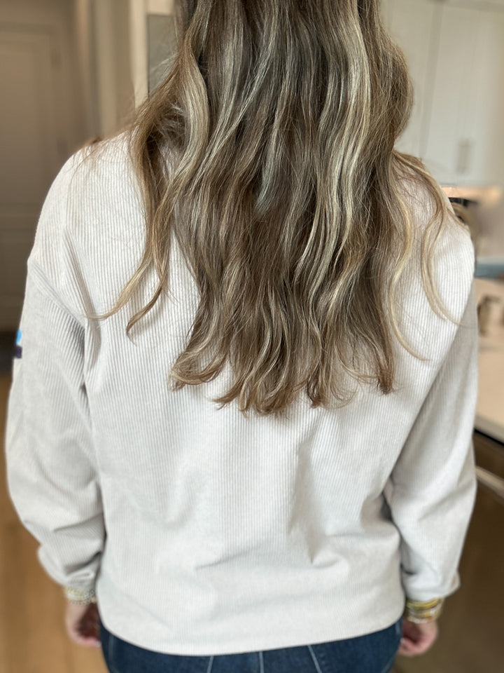 Sequin Turkey Corded Sweatshirt - Smoke Gray