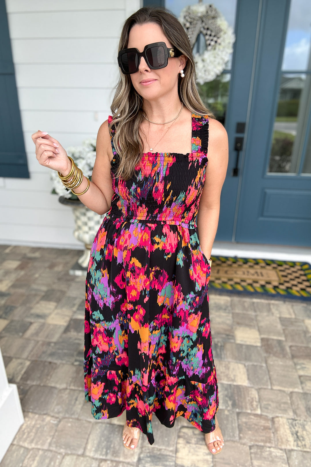 Girl On Fire Smocked Midi Dress - Black
