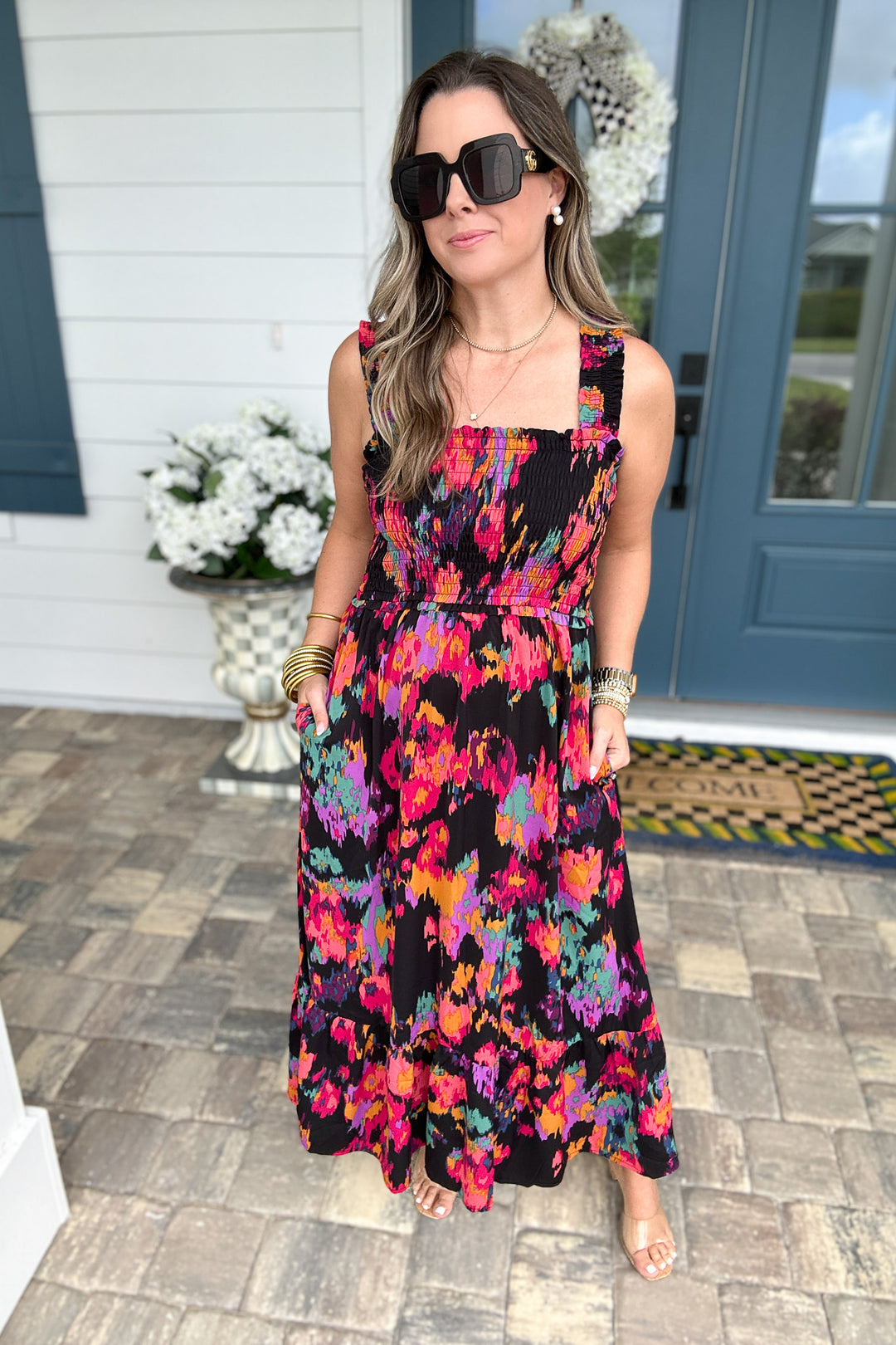 Girl On Fire Smocked Midi Dress - Black