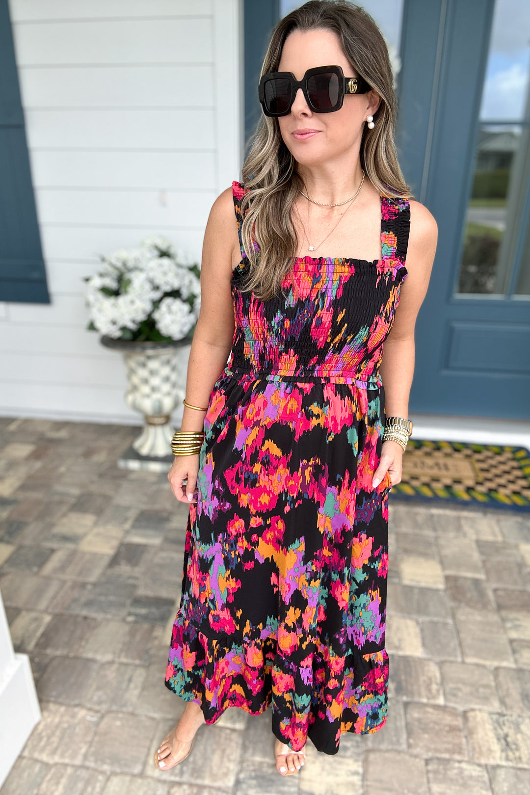Girl On Fire Smocked Midi Dress - Black