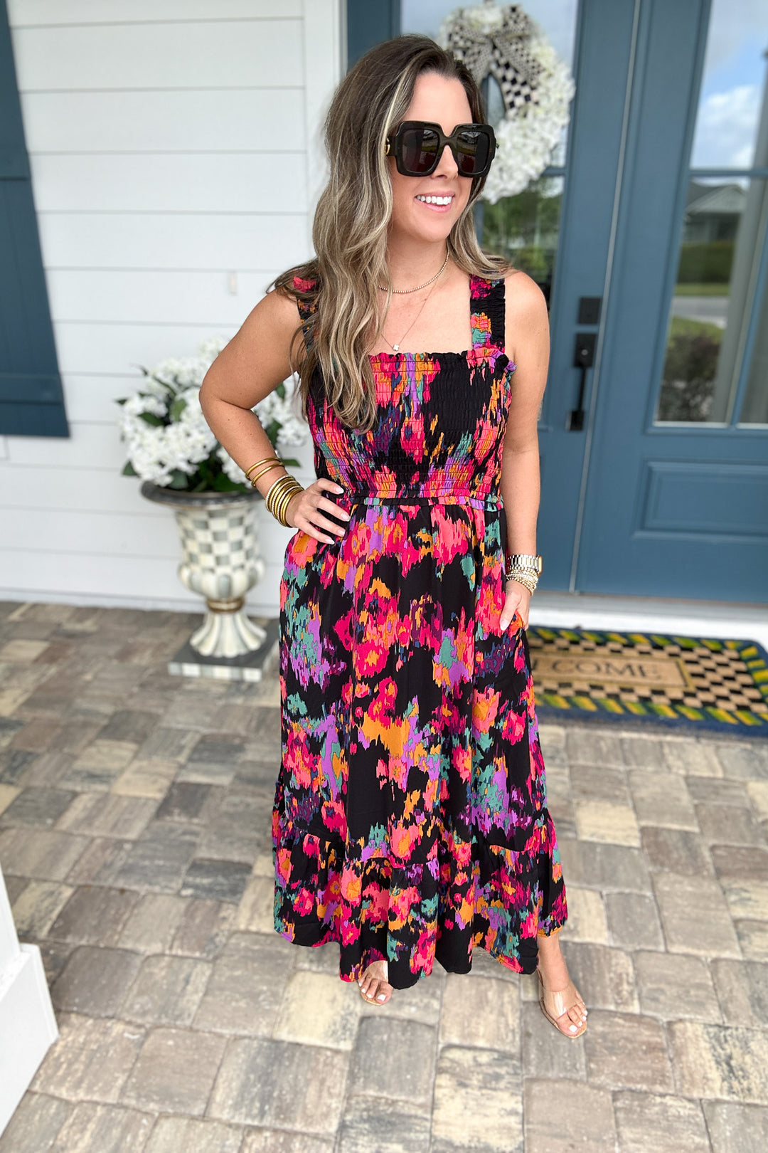Girl On Fire Smocked Midi Dress - Black