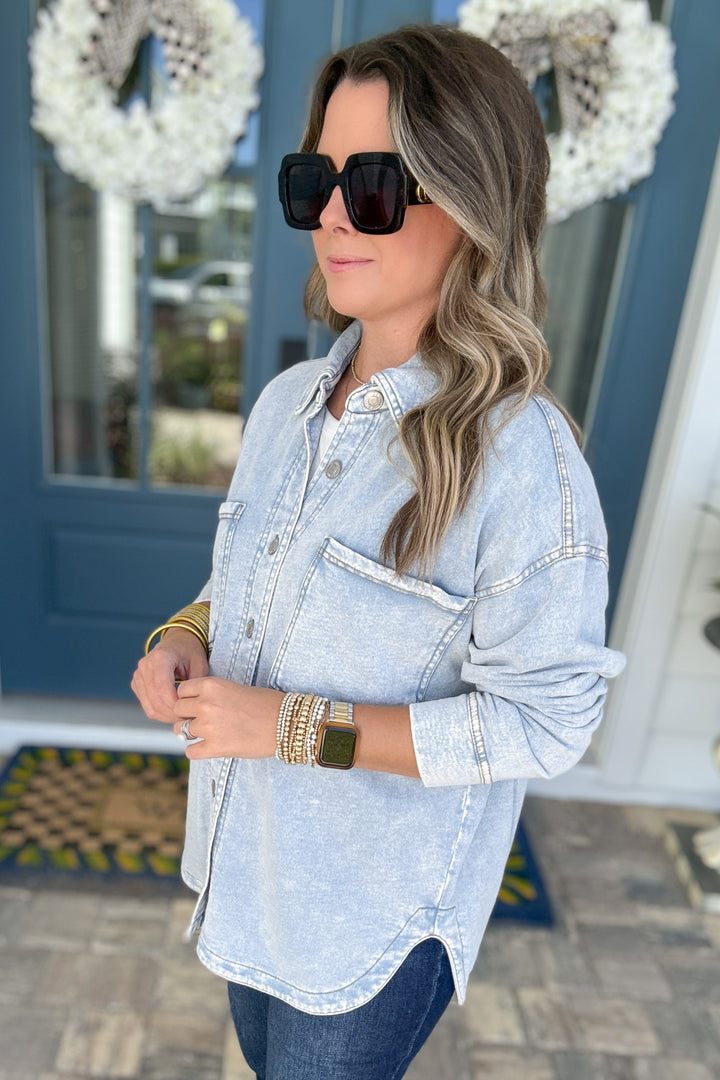 Z Supply: ALL DAY KNIT DENIM JACKET -   Washed Indigo