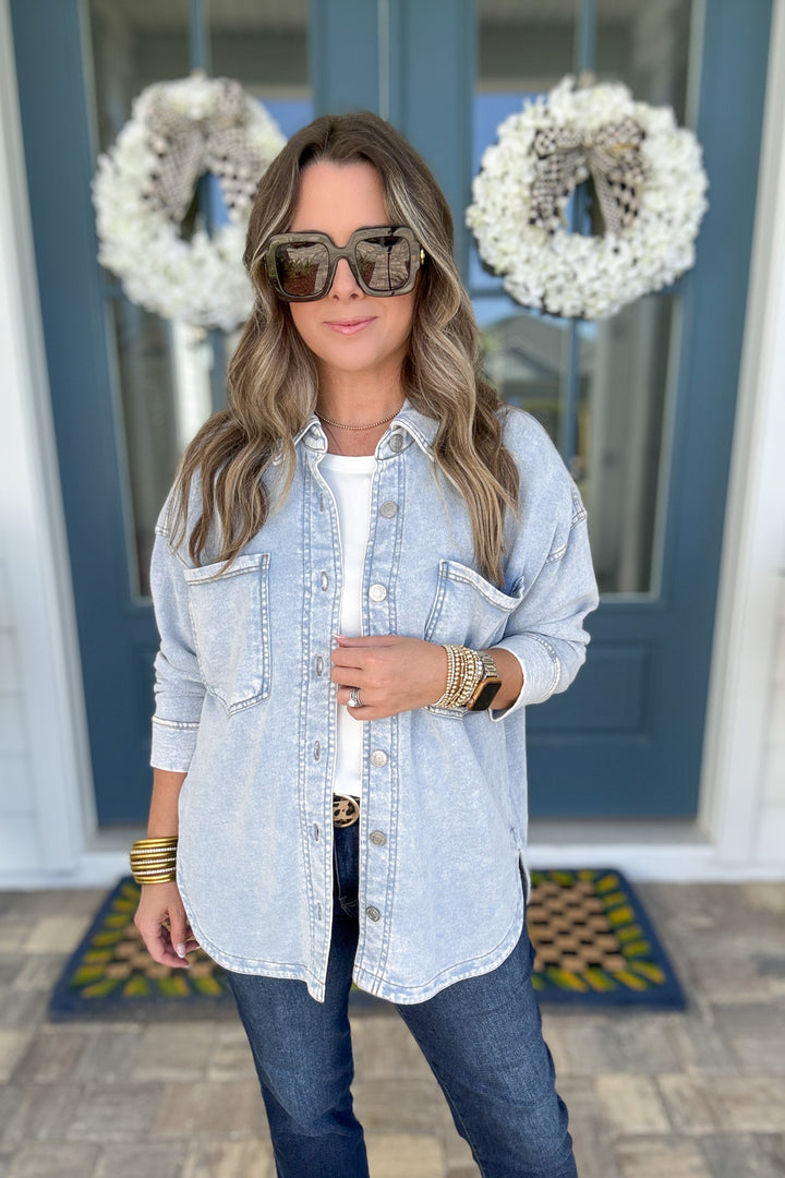 Z Supply: ALL DAY KNIT DENIM JACKET -   Washed Indigo