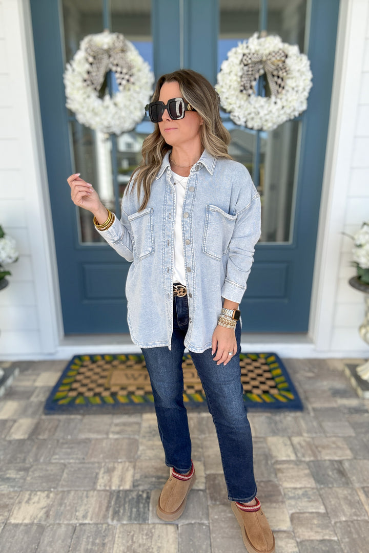 Z Supply: ALL DAY KNIT DENIM JACKET -   Washed Indigo
