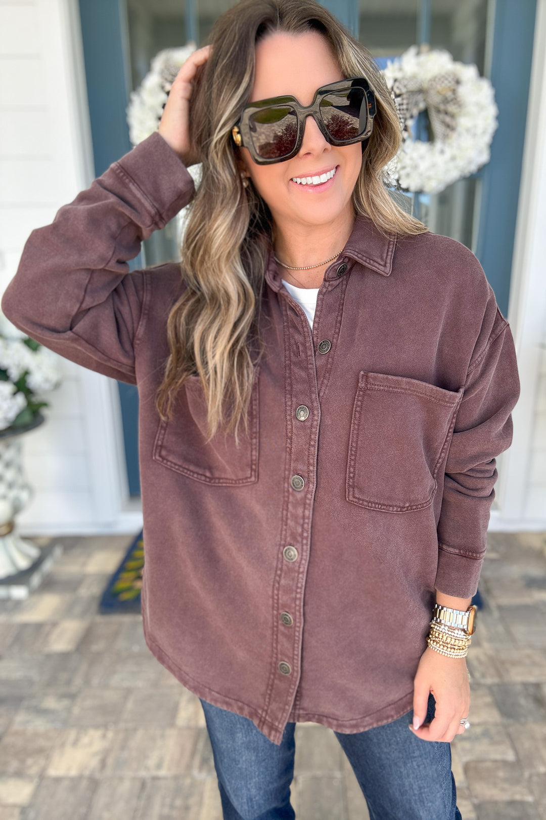 Z Supply: ALL DAY KNIT DENIM JACKET -Chocolate Cherry