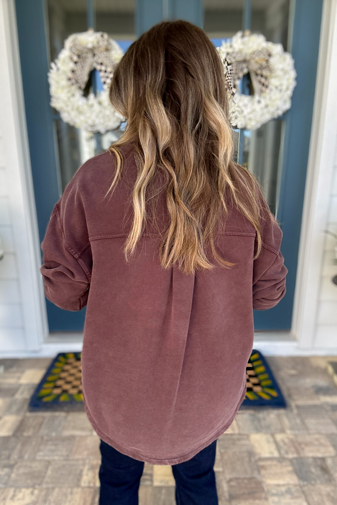 Z Supply: ALL DAY KNIT DENIM JACKET -Chocolate Cherry