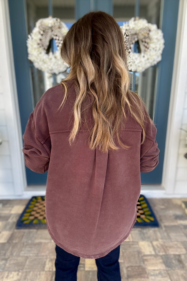 Z Supply: ALL DAY KNIT DENIM JACKET -Chocolate Cherry