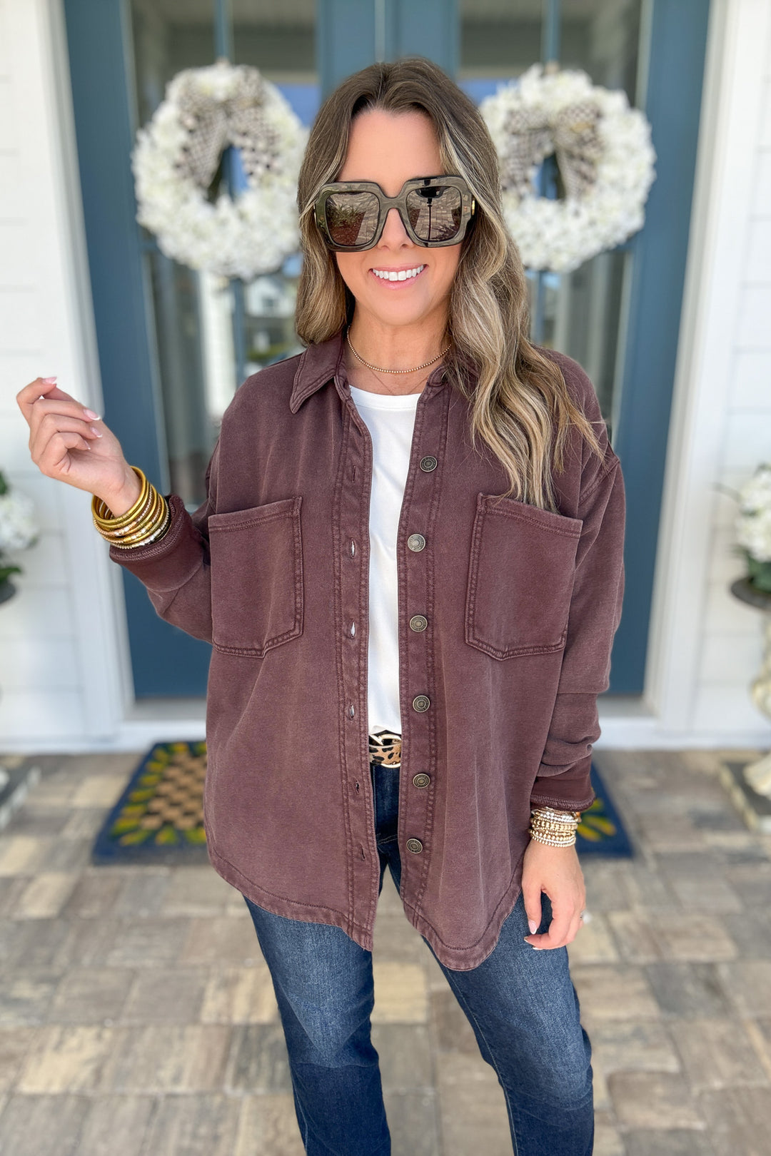 Z Supply: ALL DAY KNIT DENIM JACKET -Chocolate Cherry
