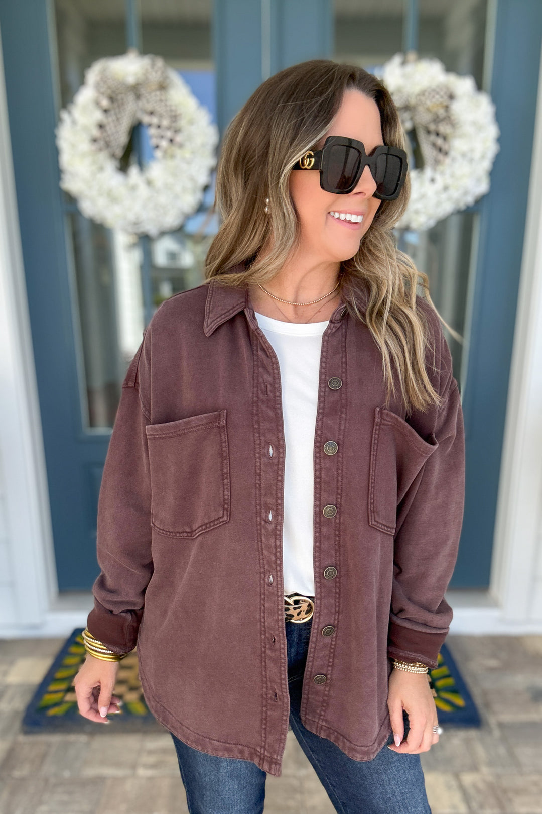 Z Supply: ALL DAY KNIT DENIM JACKET -Chocolate Cherry