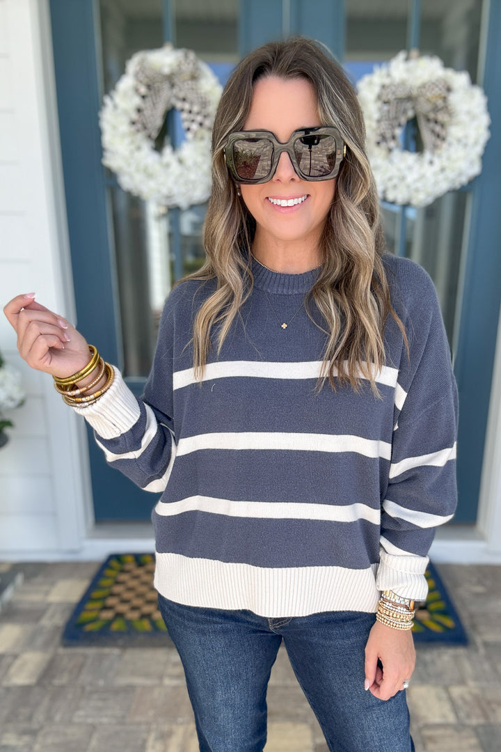 Z Supply: Jordane Striped Sweater -  Storm Cloud Heather