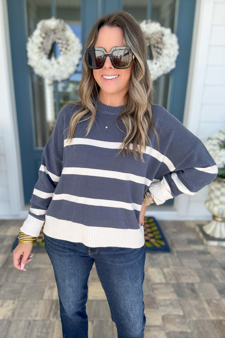 Z Supply: Jordane Striped Sweater -  Storm Cloud Heather