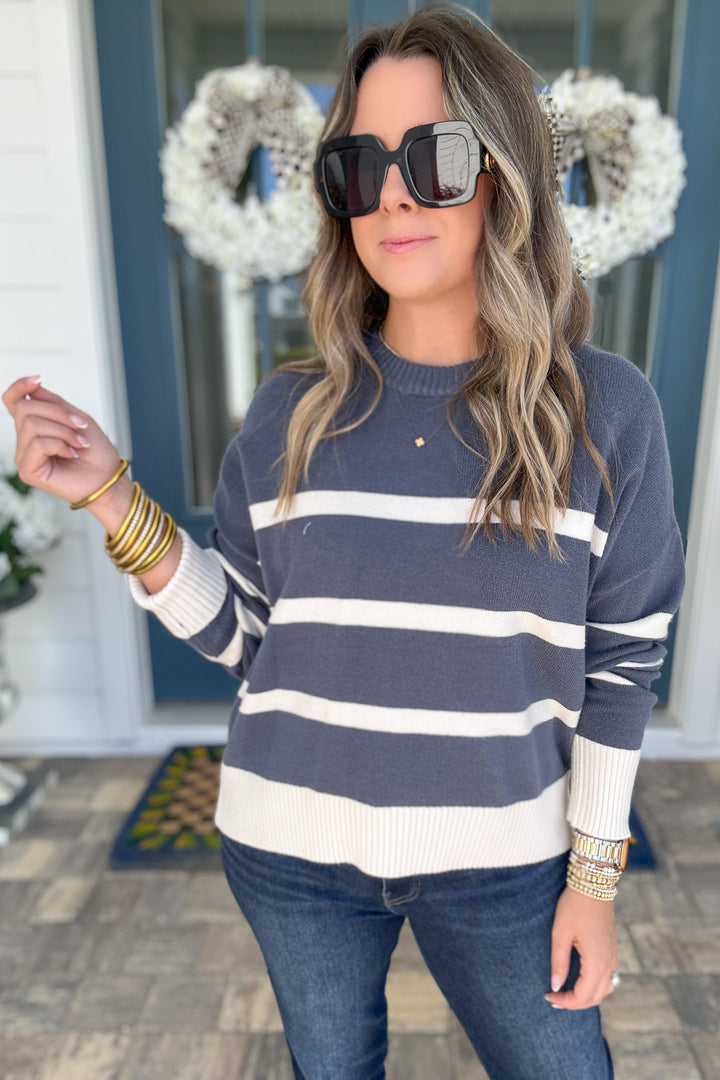Z Supply: Jordane Striped Sweater -  Storm Cloud Heather