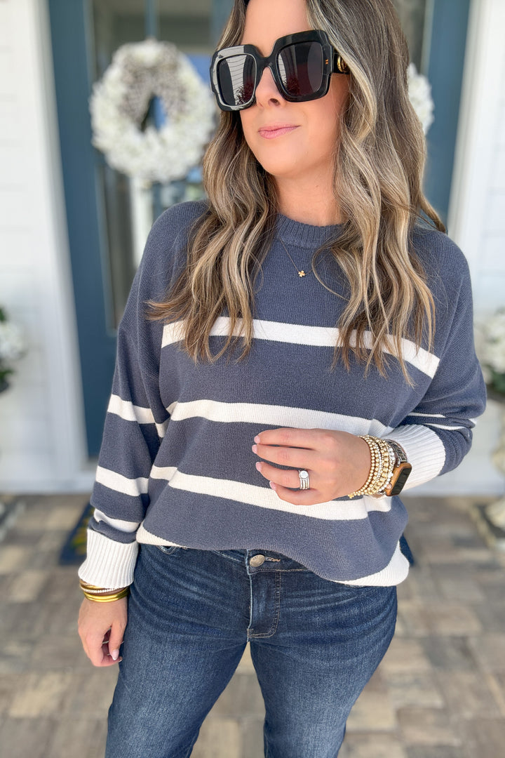 Z Supply: Jordane Striped Sweater -  Storm Cloud Heather