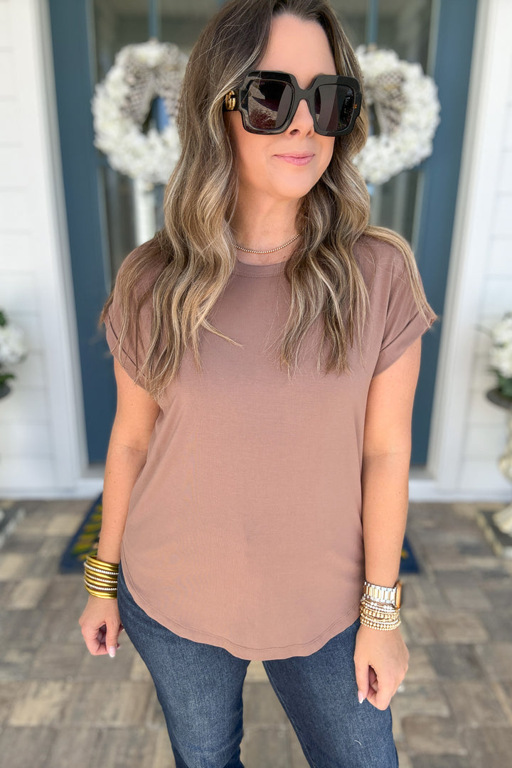 Tara Modal Short Sleeve Top - Brown