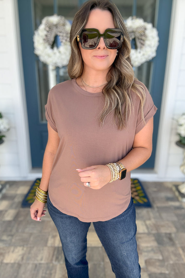 Tara Modal Short Sleeve Top - Brown