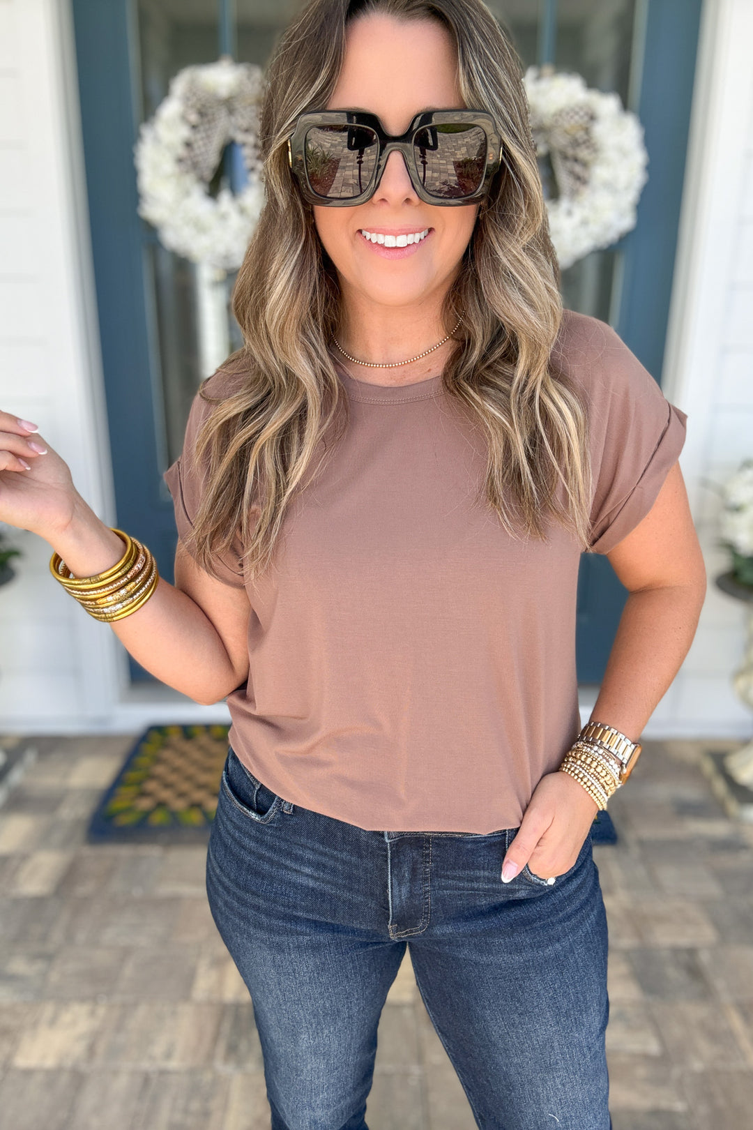 Tara Modal Short Sleeve Top - Brown