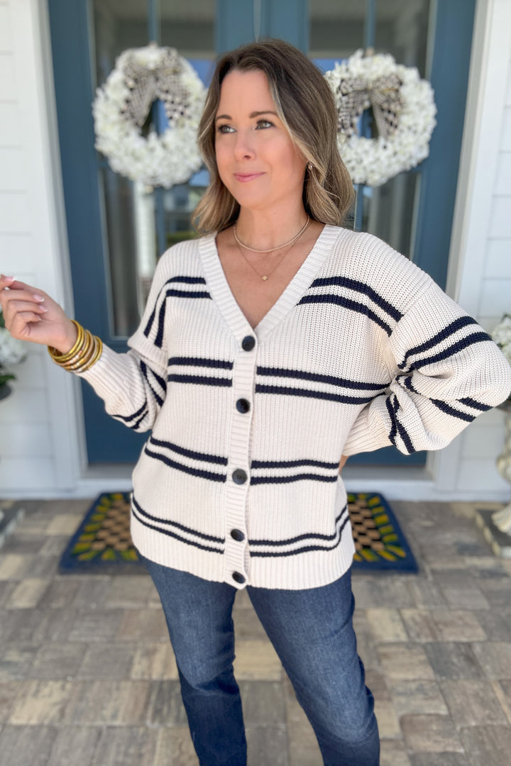 Z Supply: Boyfriend Striped Cardigan - Crystal