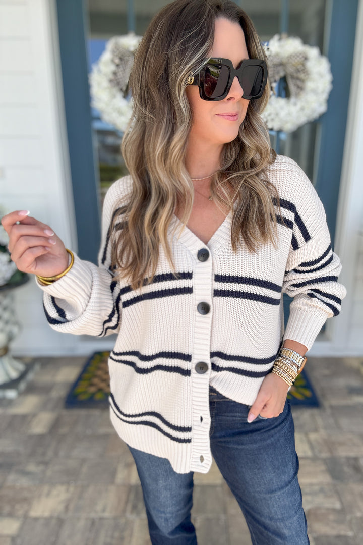 Z Supply: Boyfriend Striped Cardigan - Crystal