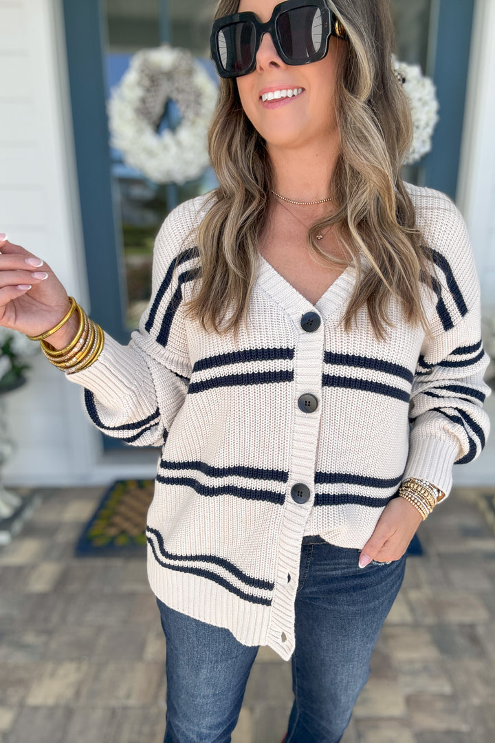 Z Supply: Boyfriend Striped Cardigan - Crystal