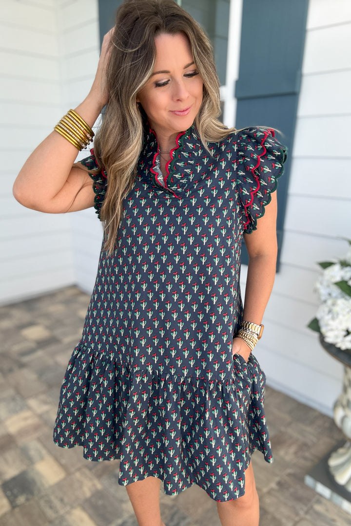 Holly Days Flutter Dress - Navy