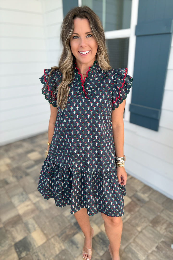 Holly Days Flutter Dress - Navy
