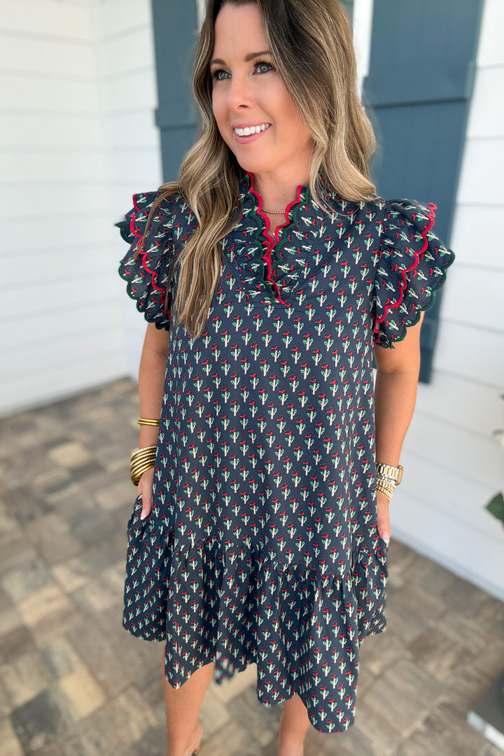 Holly Days Flutter Dress - Navy