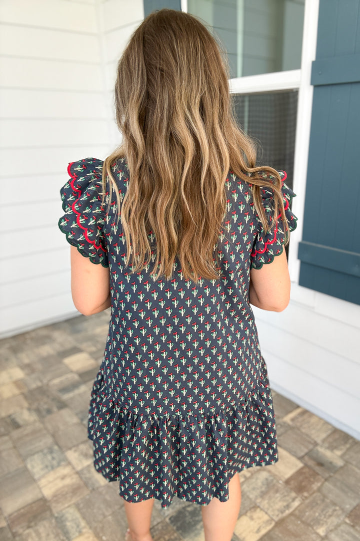 Holly Days Flutter Dress - Navy