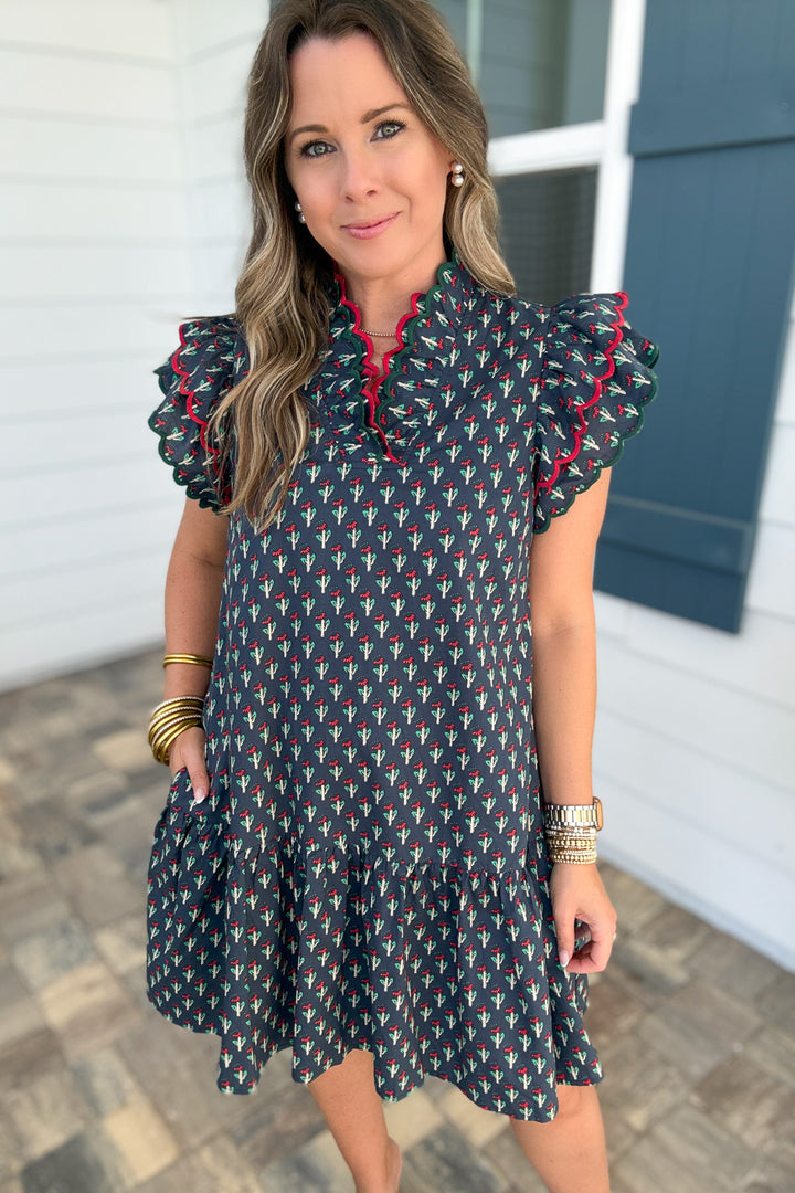 Holly Days Flutter Dress - Navy