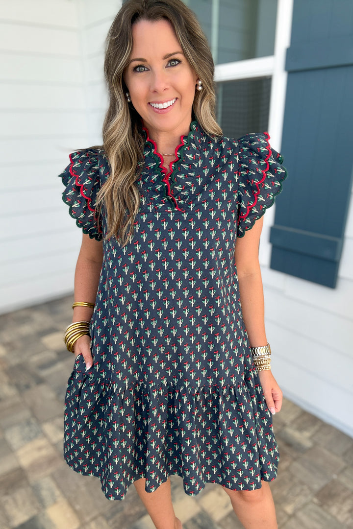 Holly Days Flutter Dress - Navy