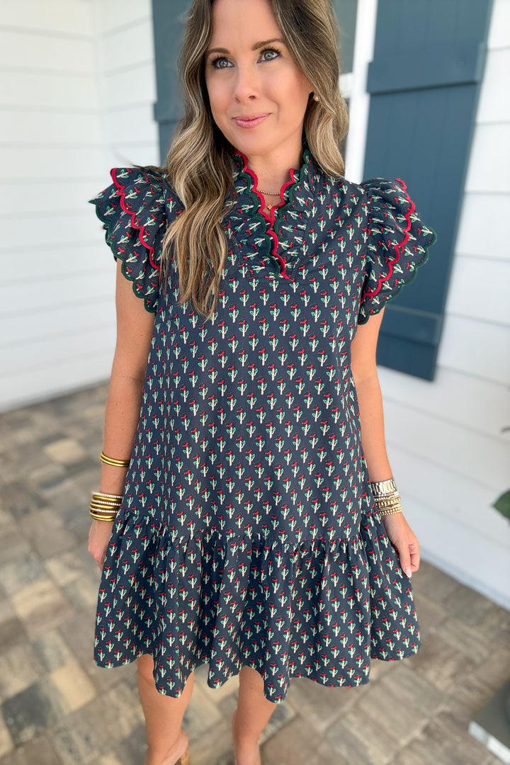 Holly Days Flutter Dress - Navy