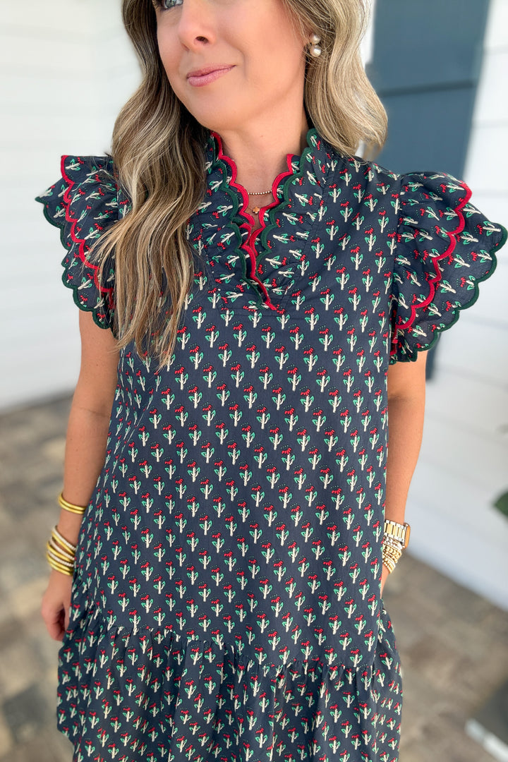 Holly Days Flutter Dress - Navy