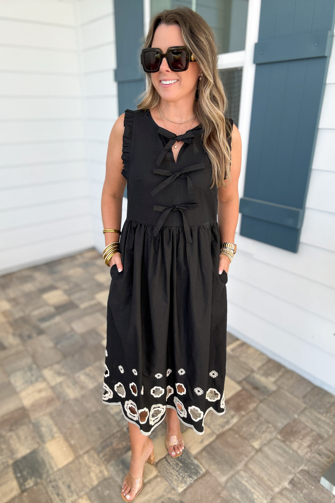 Bow & Go Embroidered Dress - Black