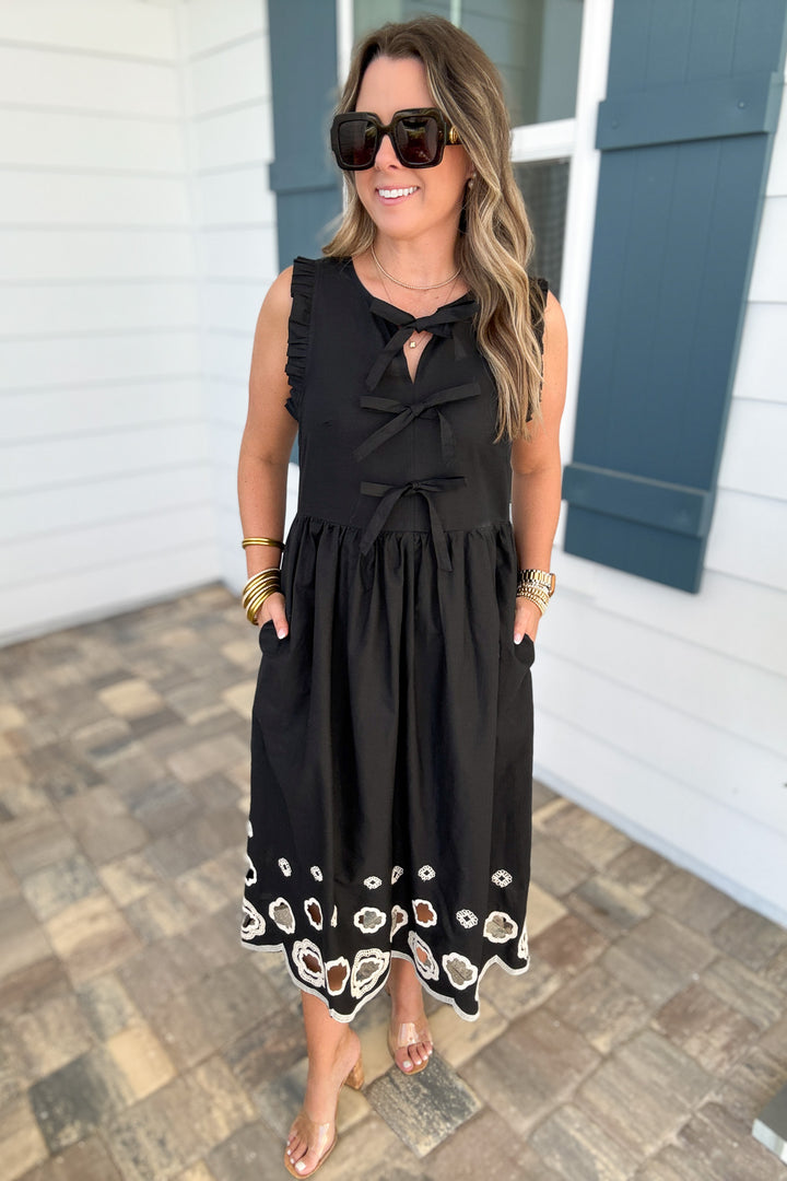 Bow & Go Embroidered Dress - Black