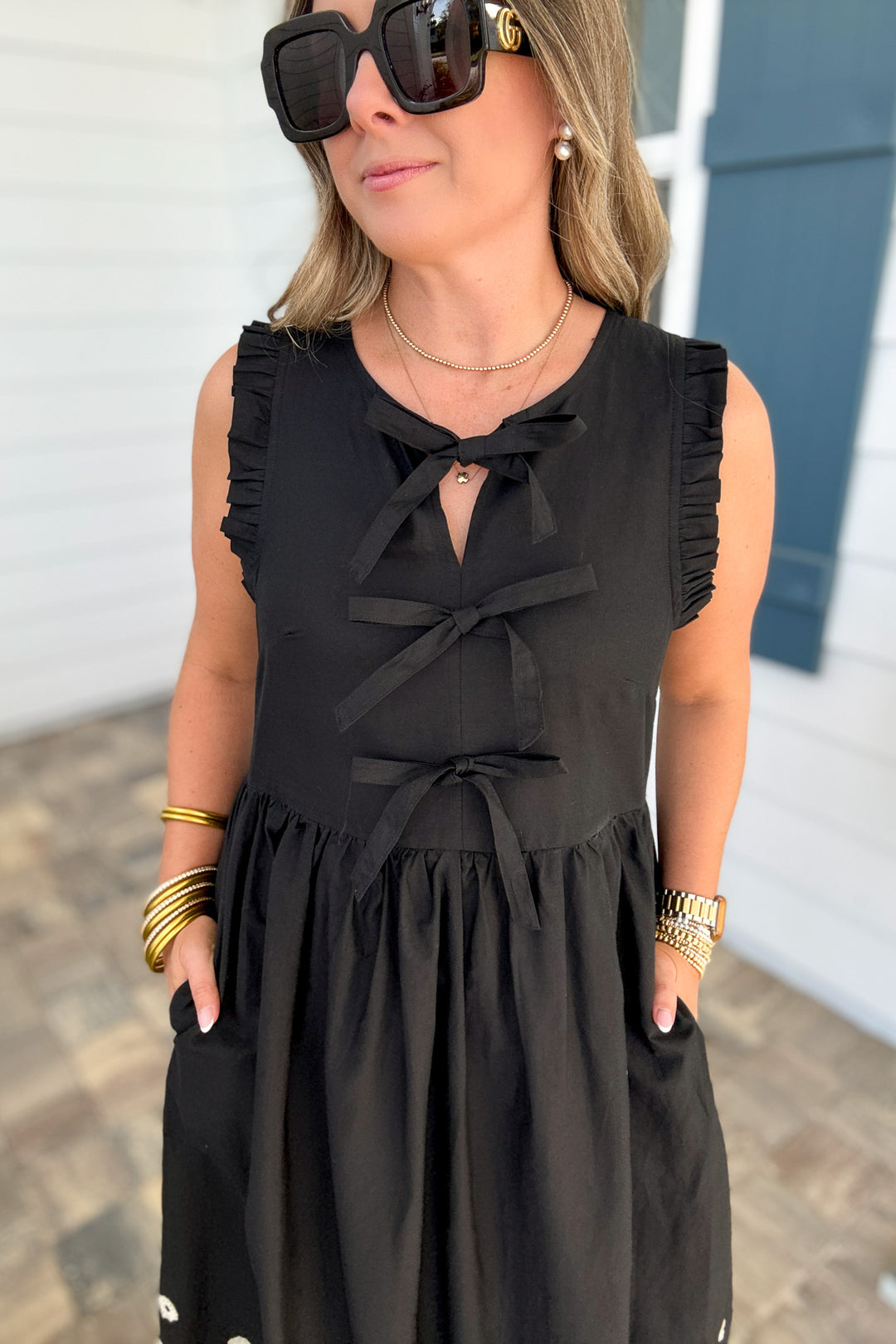 Bow & Go Embroidered Dress - Black
